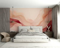 Serene blush wave wallpaper mural for relaxing spaces.

