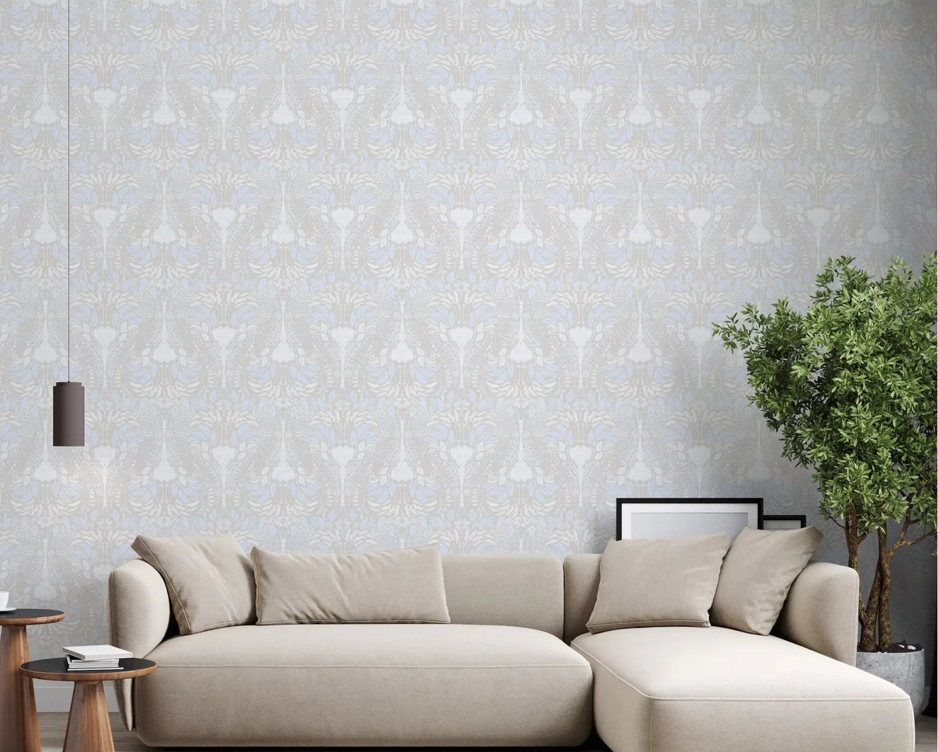 Lounge  finished in the serene botanical pastel wallpaper across full heightGD9504