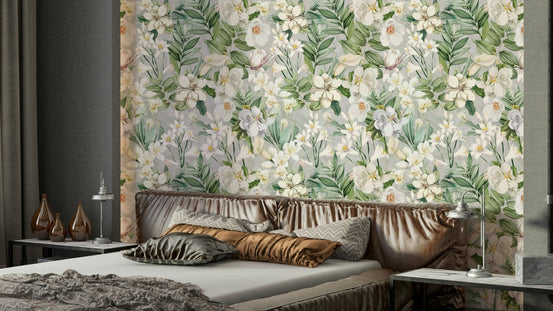 Serene Botanical Bloom Wallpaper – Fresh Floral Design, GD1402