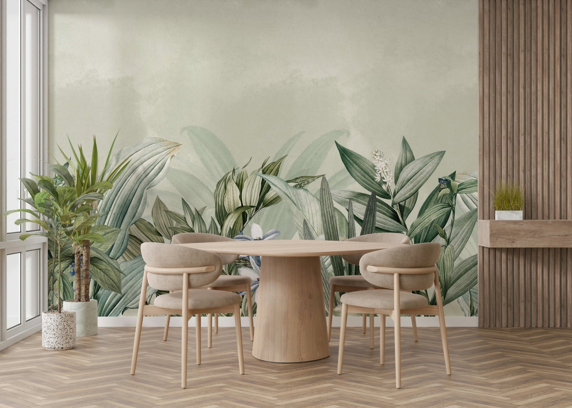 Botanical garden wallpaper mural for a peaceful vibe.

