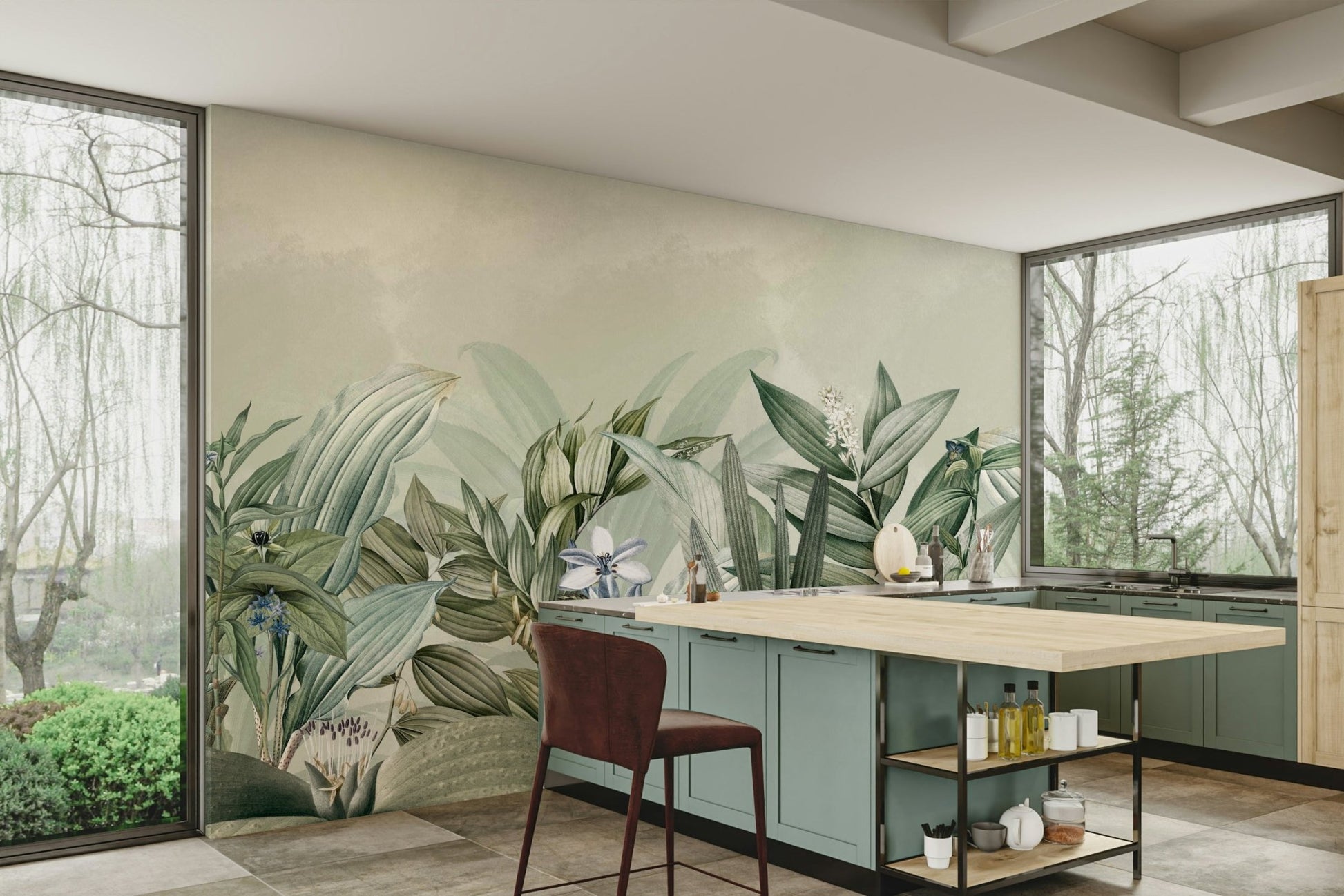 Tranquil botanical garden mural for your home.

