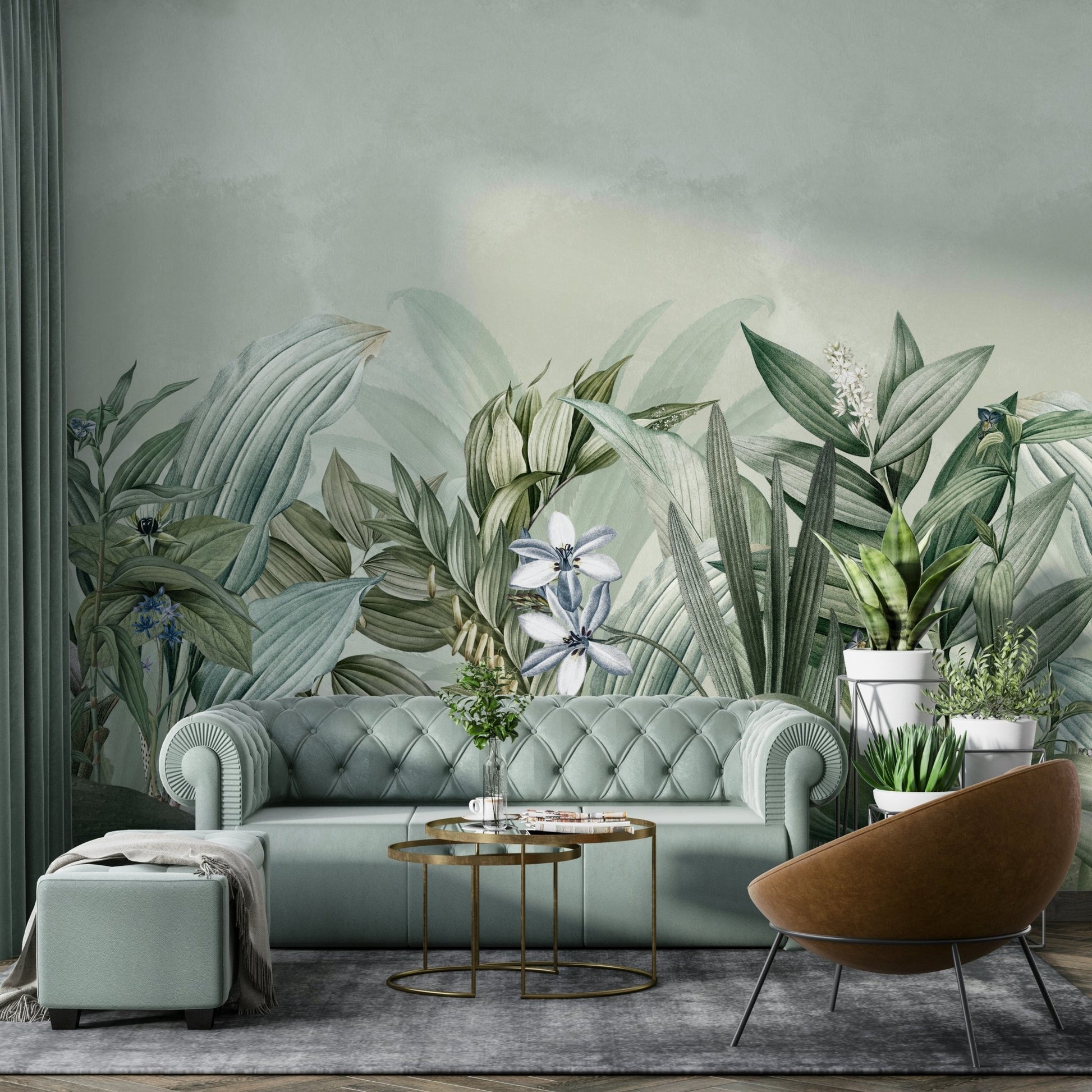 Nature-inspired mural with vibrant greenery.

