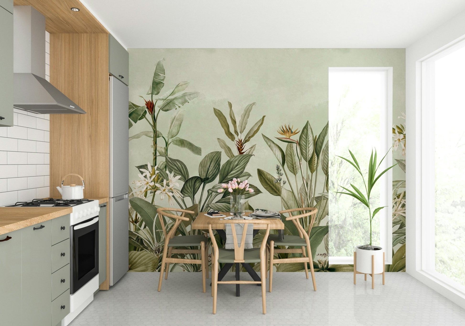 Calming botanical garden wall mural for your space.

