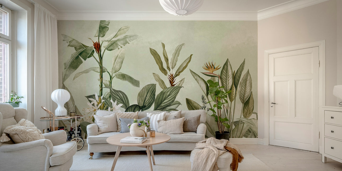 Elegant garden mural creating a serene atmosphere.

