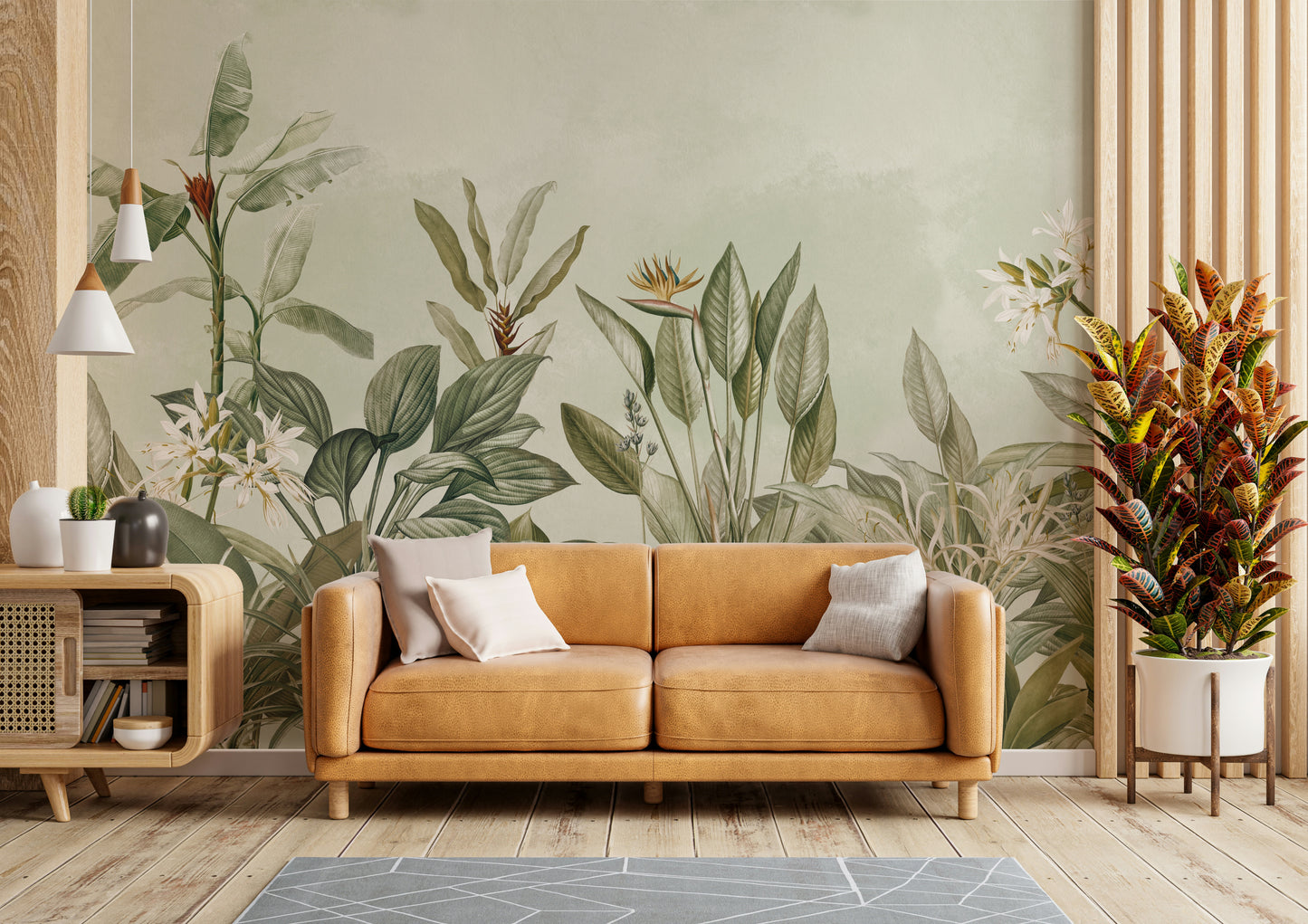 Fresh botanical mural for tranquil home interiors.

