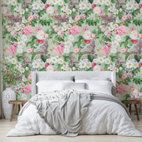 Green and soft botanical garden wallpaper for bedroom walls

