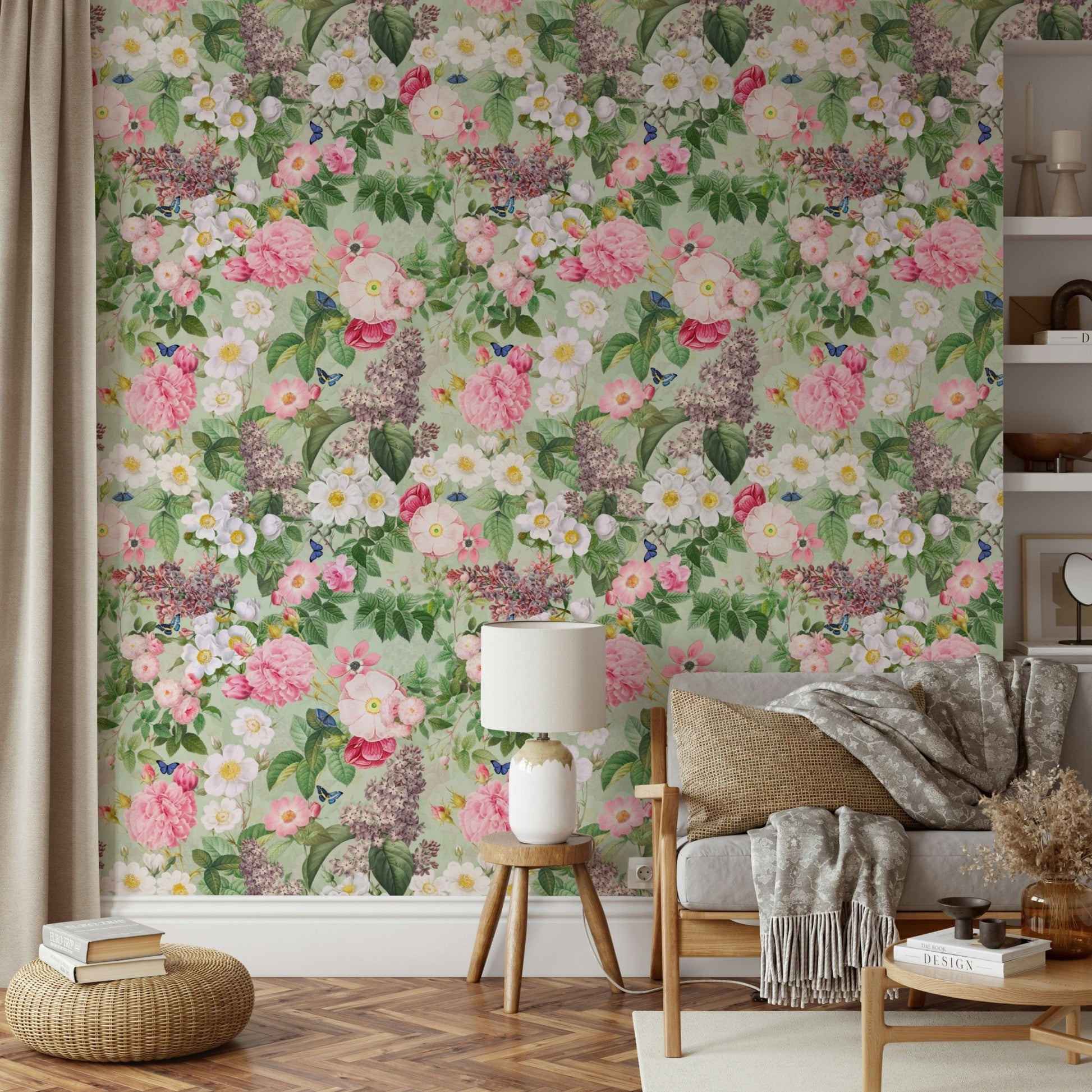 Botanical wallpaper with natural garden vibes for living room

