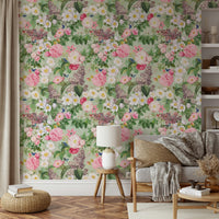 Botanical wallpaper with natural garden vibes for living room

