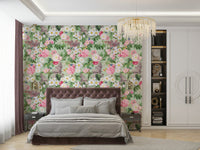 Wallpaper design showing a peaceful botanical garden scene

