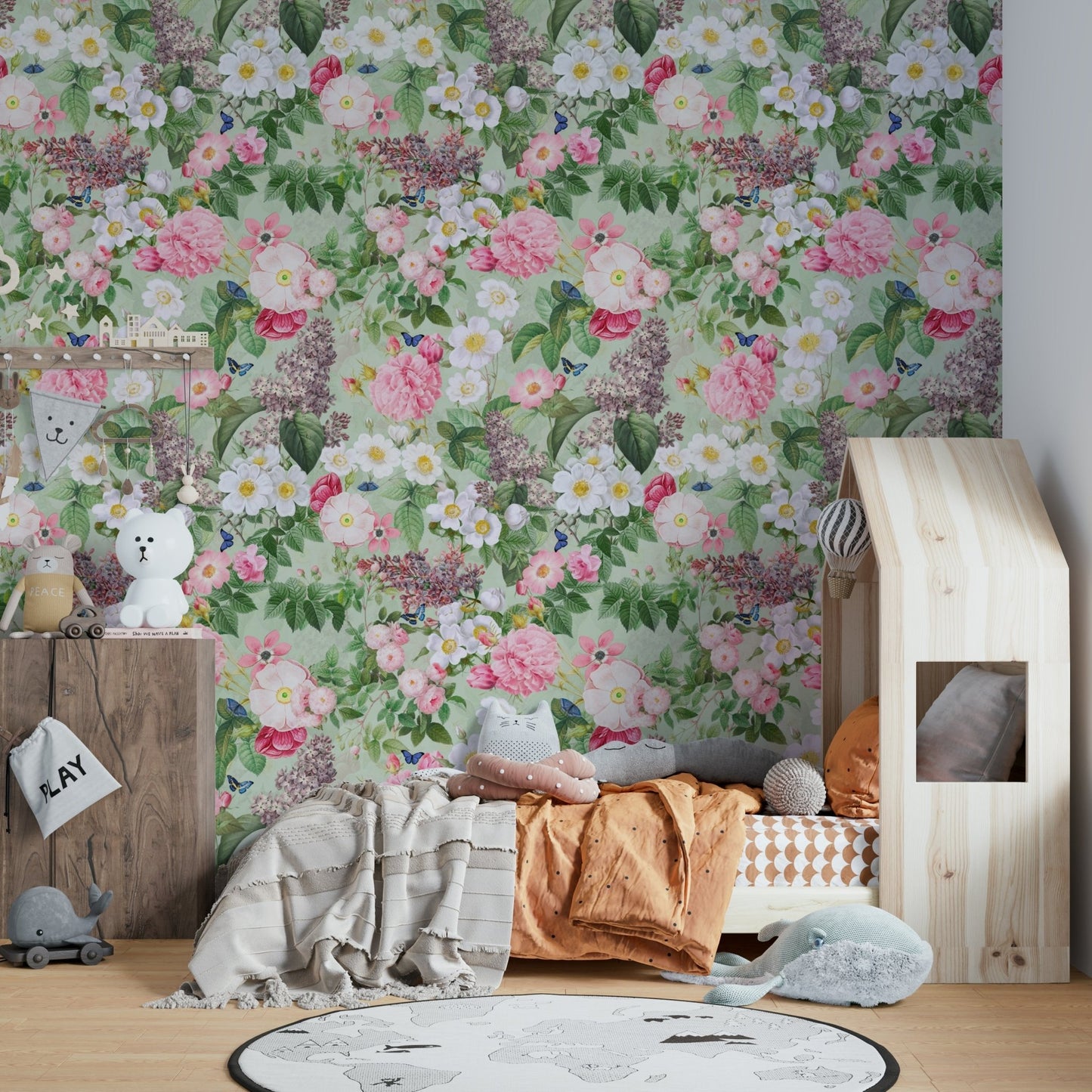 Serene garden wallpaper with detailed leaf patterns

