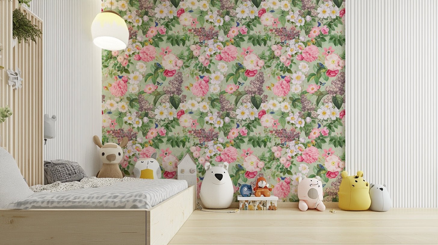 Close-up of botanical garden wallpaper featuring tropical plants, GD1284