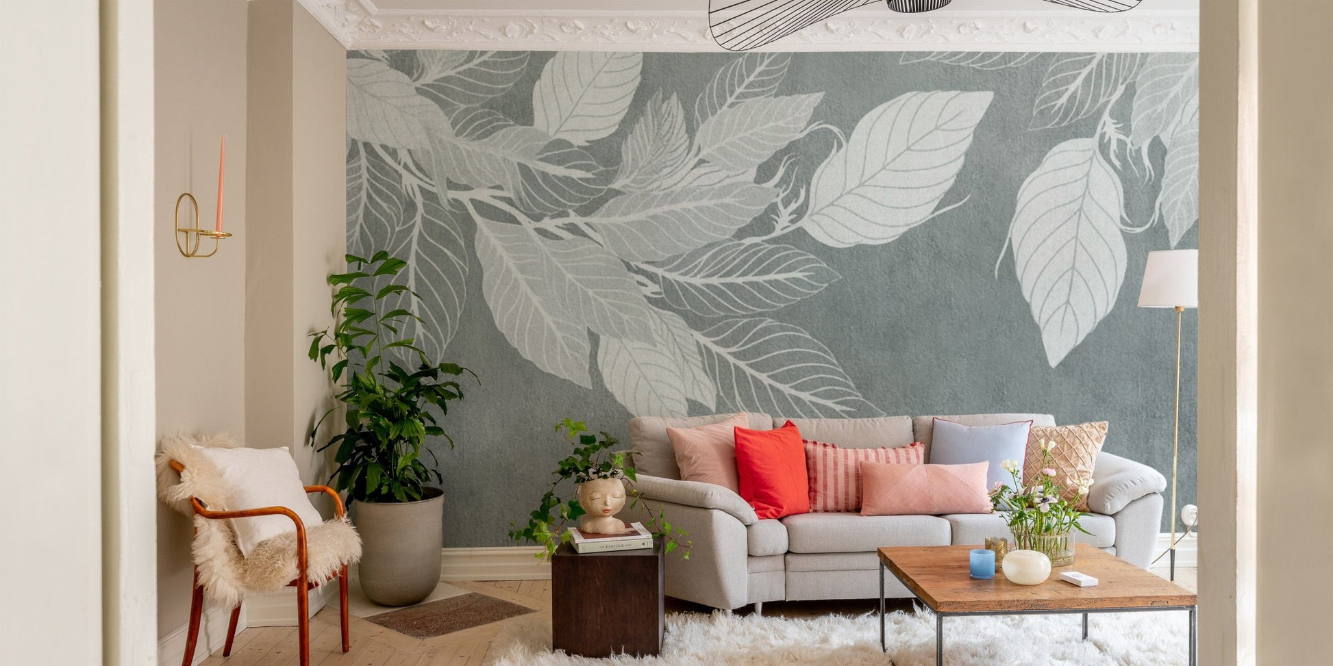 Stylish botanical leaves wallpaper print D147
