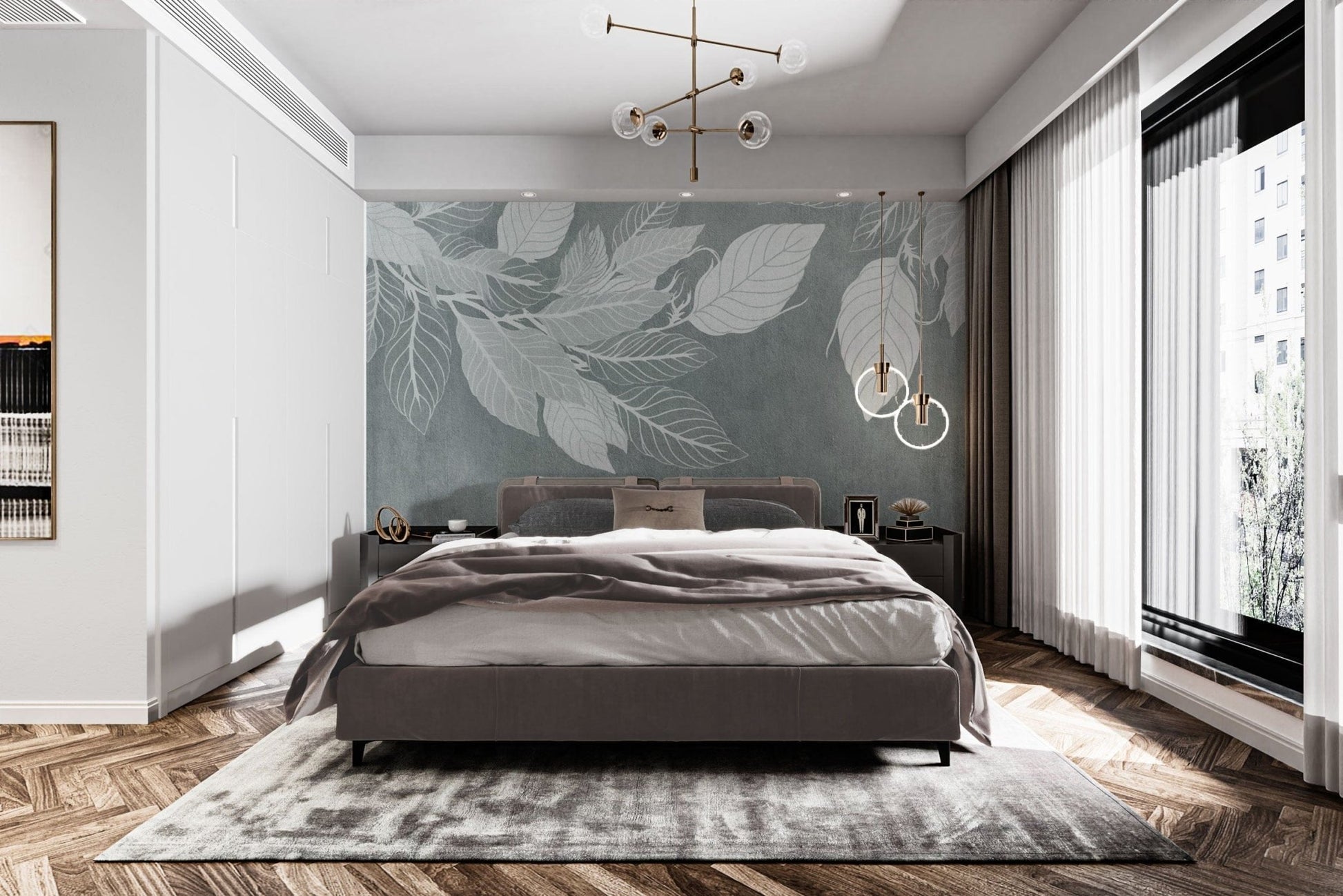 Calming leaf pattern wallpaper décor D147
