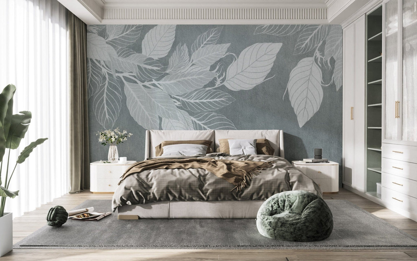 Modern serene leaves wall covering D147
