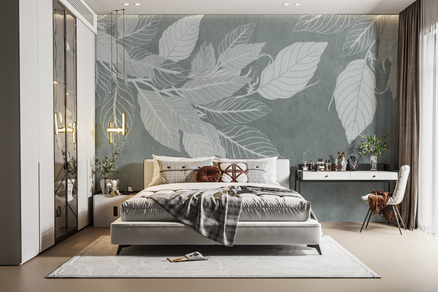 Subtle botanical leaf wallpaper design D147
