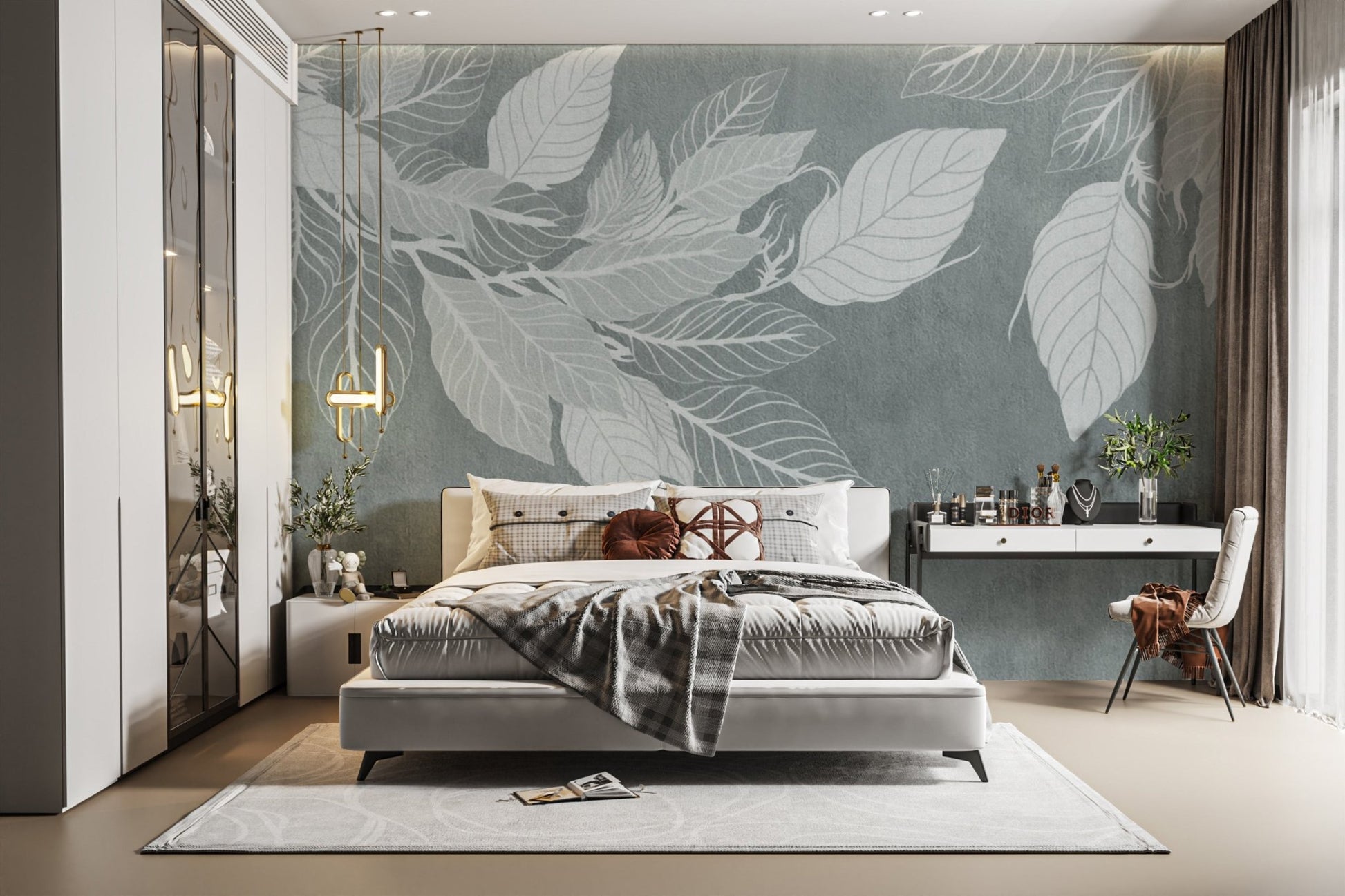 Subtle botanical leaf wallpaper design D147
