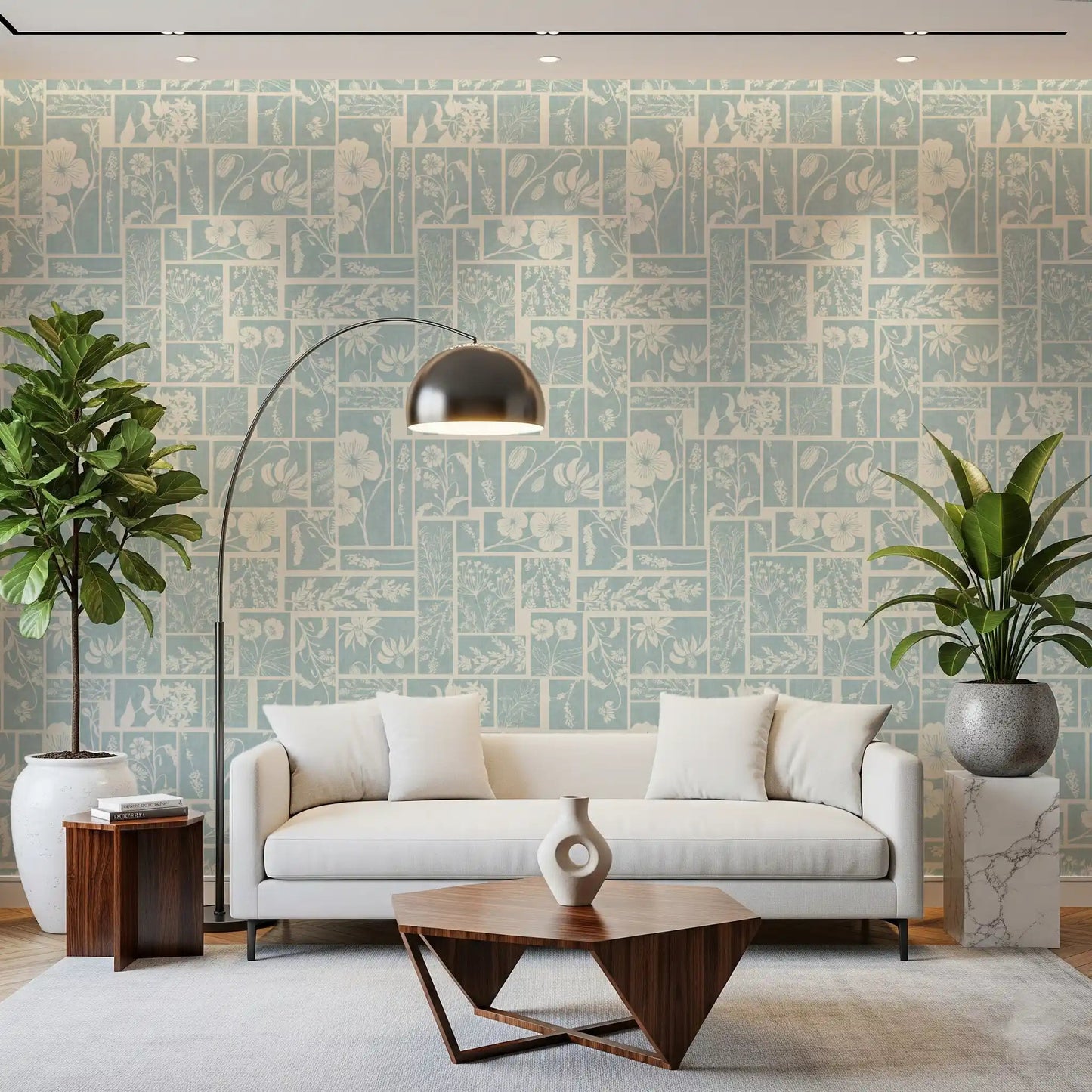 Serene Botanical Patchwork Wallpaper⁠
