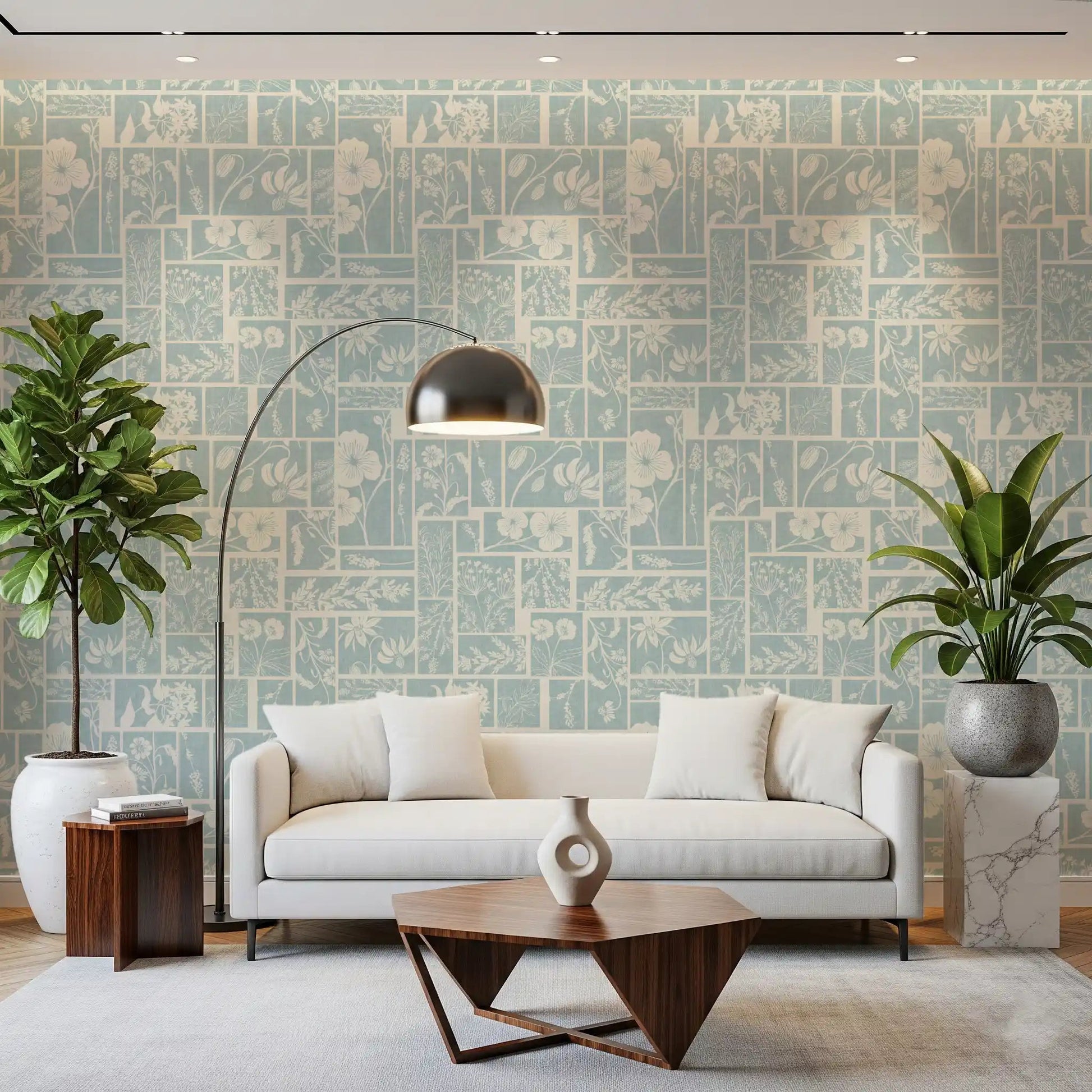 Serene Botanical Patchwork Wallpaper⁠