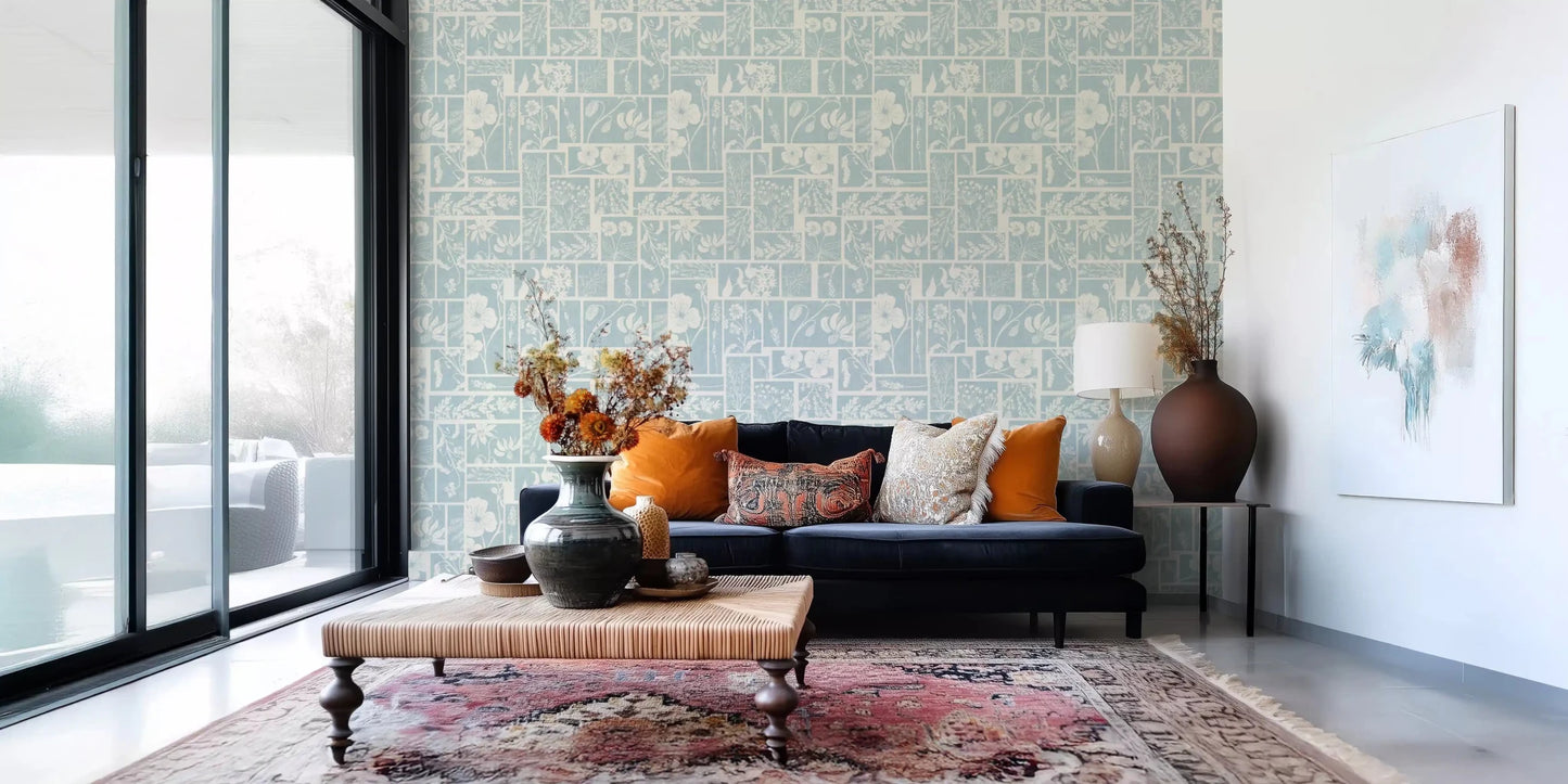 Serene Botanical Patchwork Wallpaper⁠