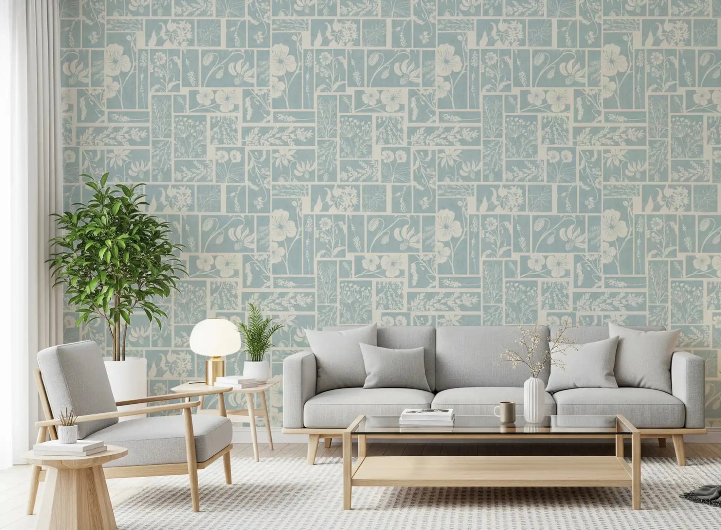 Serene Botanical Patchwork Wallpaper⁠