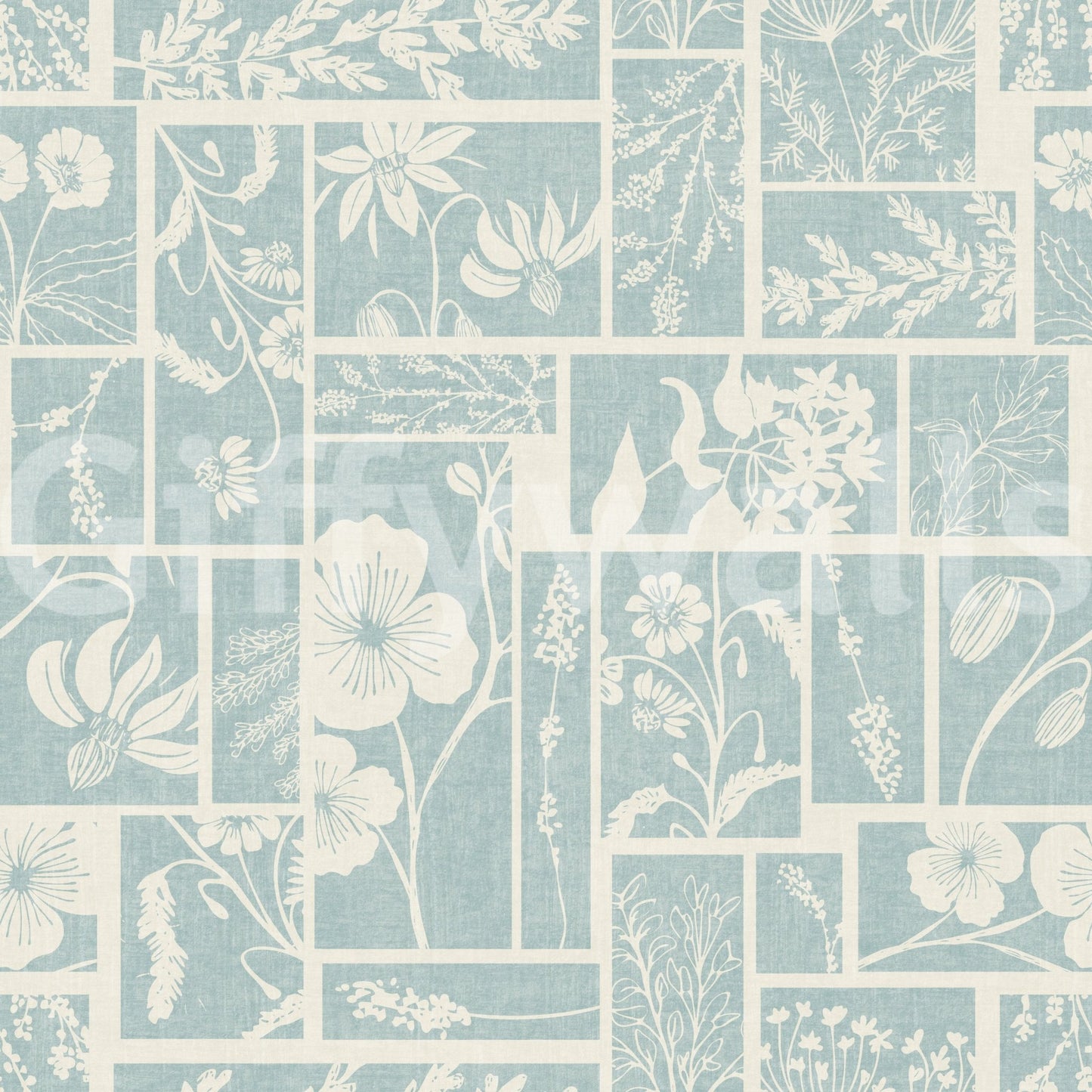 Serene Botanical Patchwork Wallpaper⁠