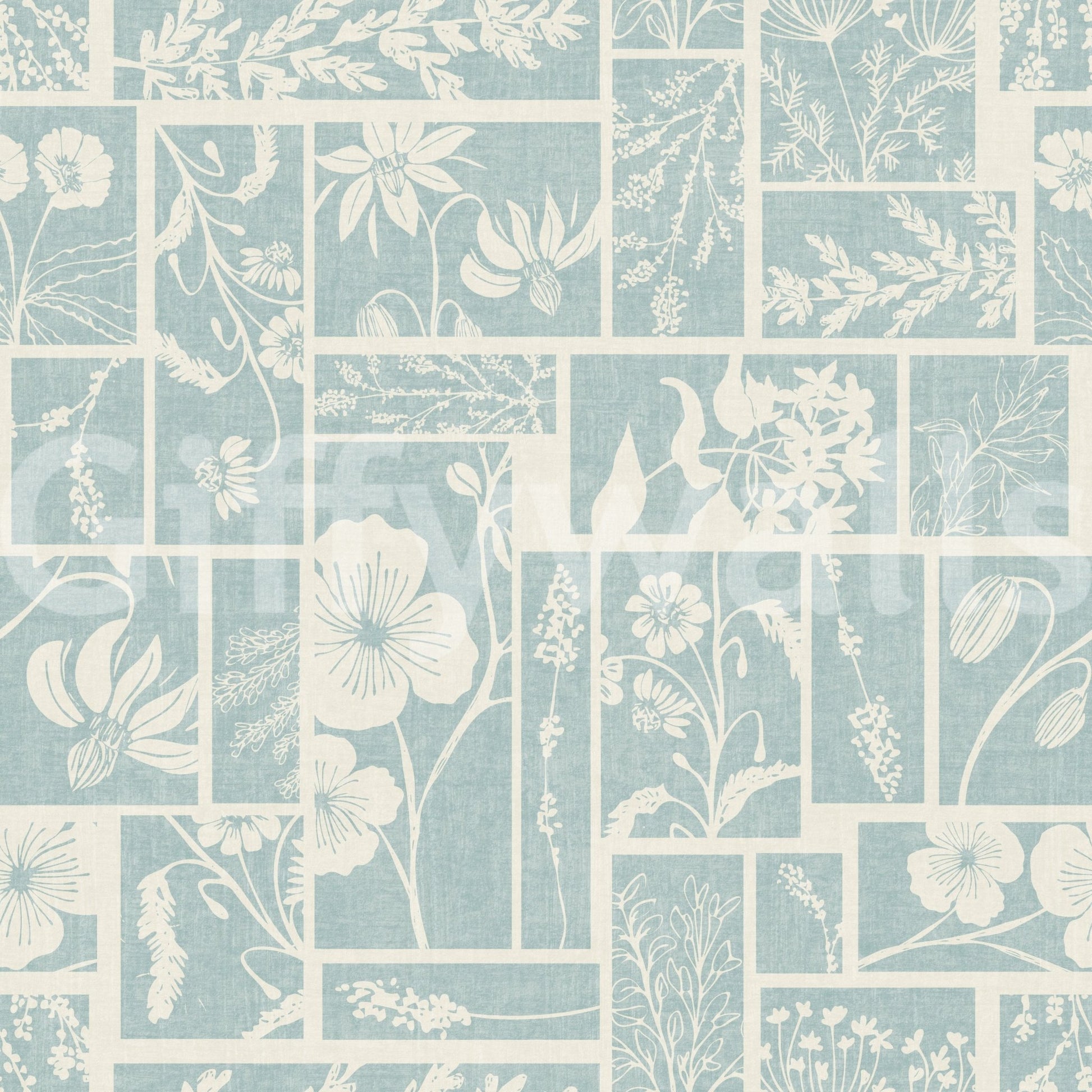 Serene Botanical Patchwork Wallpaper⁠