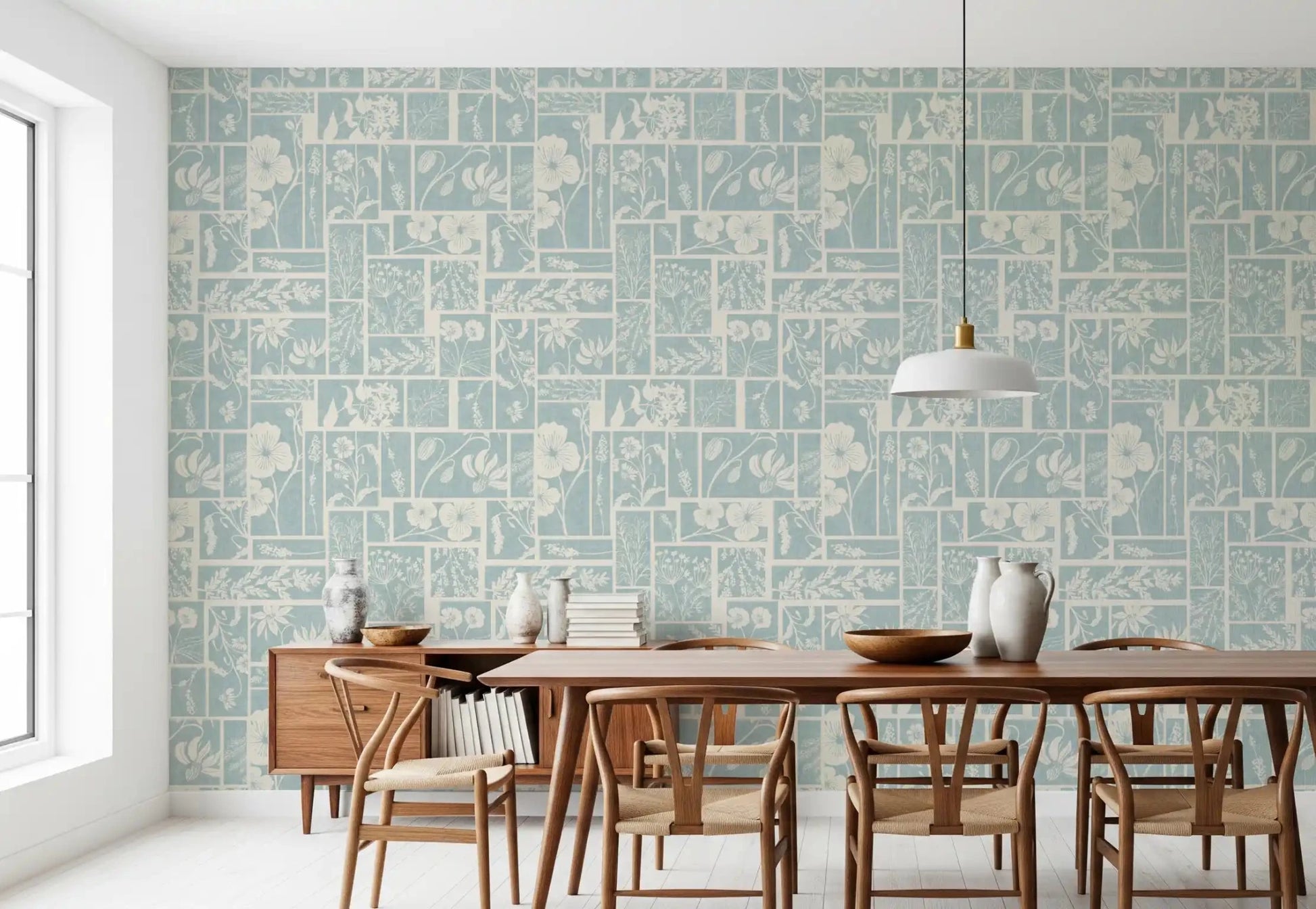 Serene Botanical Patchwork Wallpaper⁠