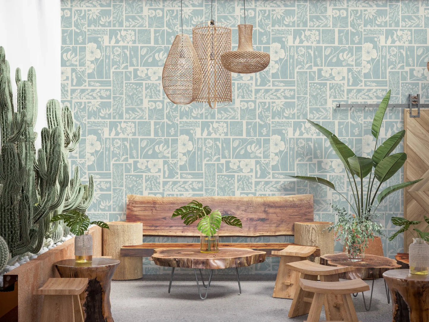 Serene Botanical Patchwork Wallpaper⁠