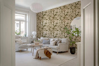 Serene Botanical Rustic Monstera Wallpaper brightening a relaxed Living setting