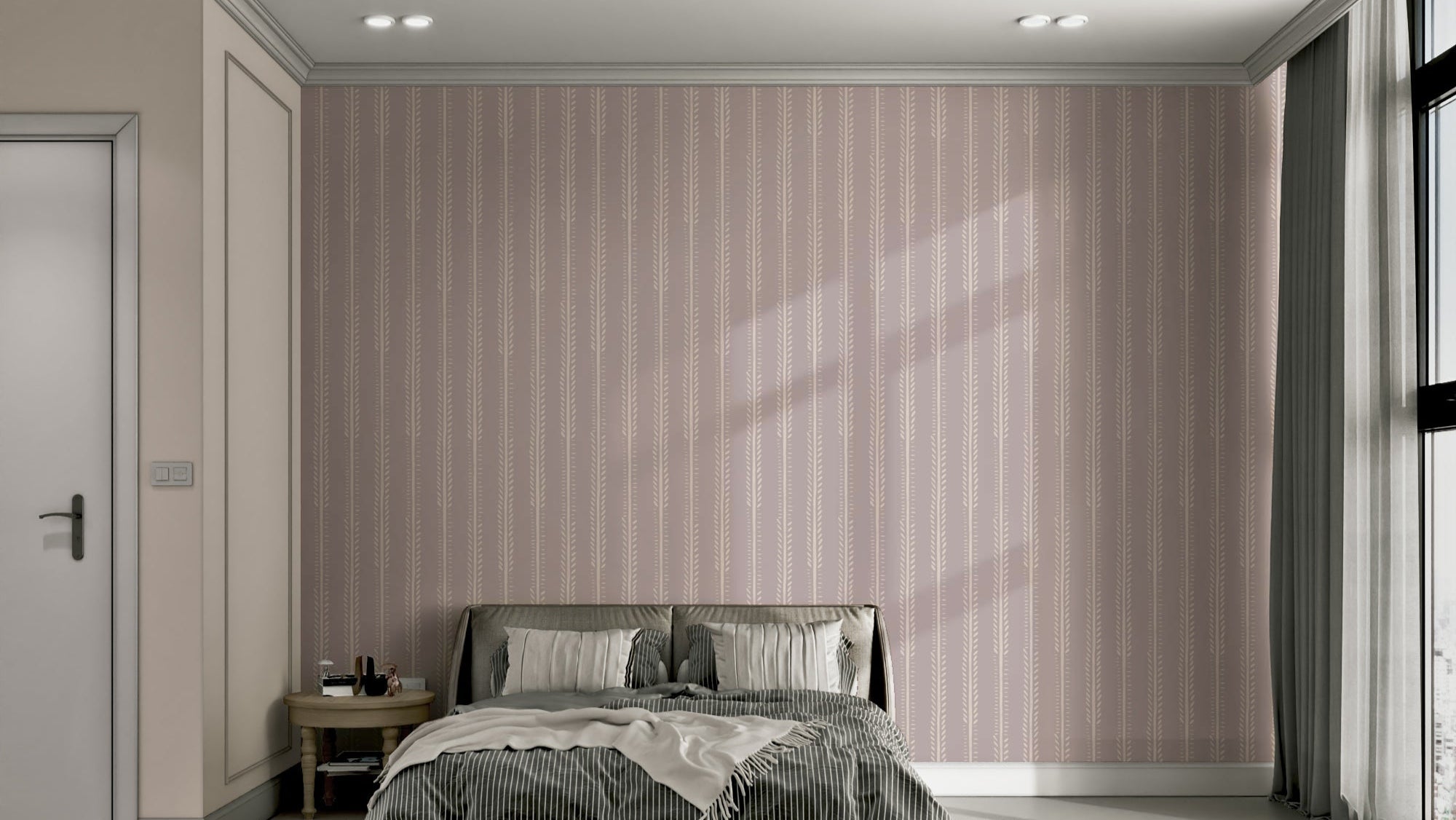 Subtle plant motifs on vertical stripe background, GD906