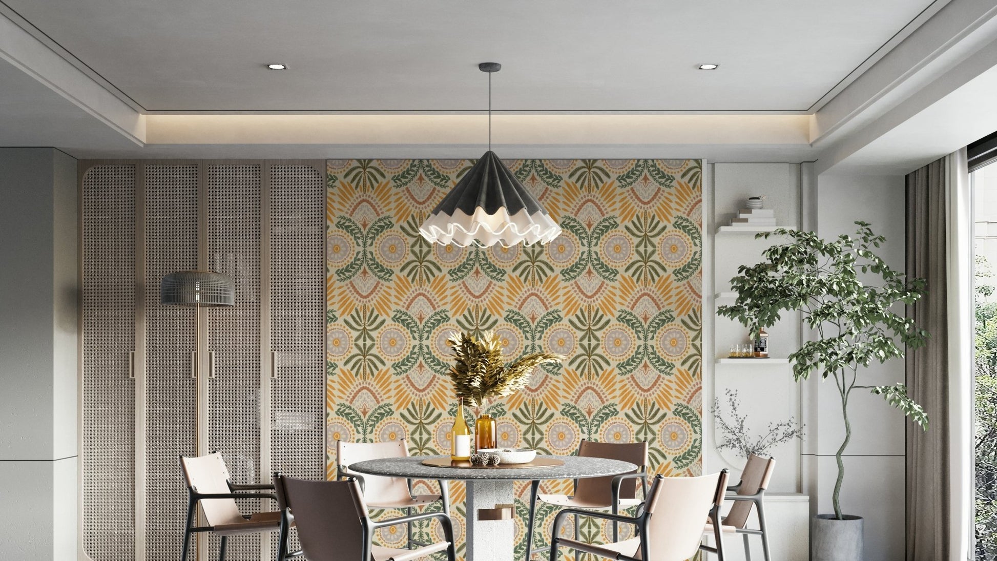 Detailed leaves wallpaper mural close-up, GD988
