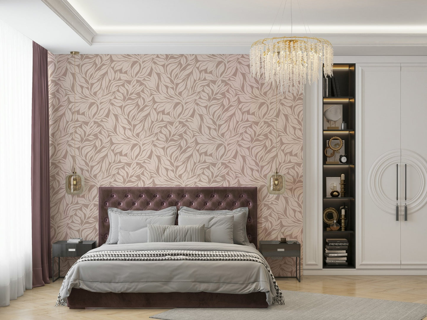 Tranquil nature-inspired botanical wallpaper for rooms.

