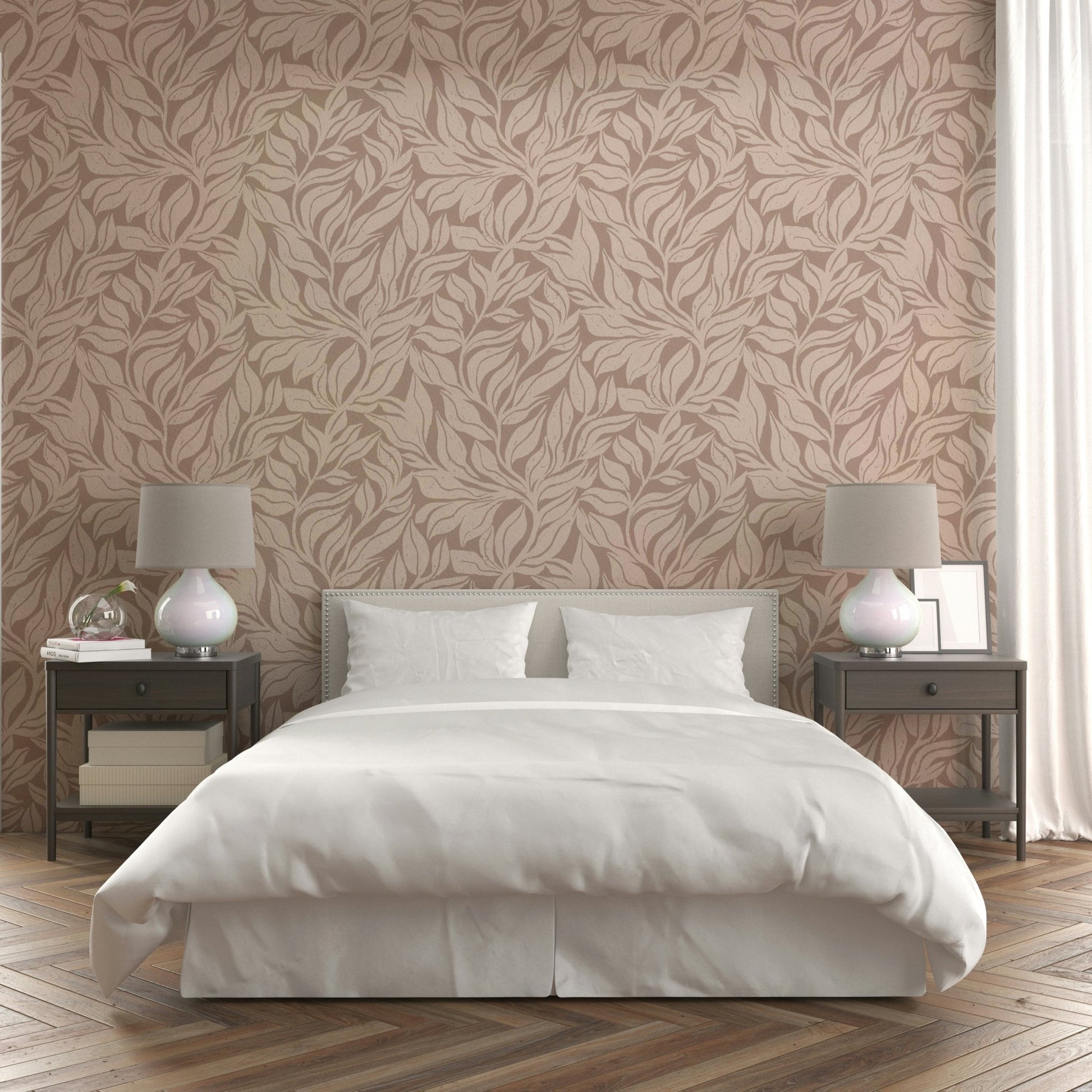 Subtle botanical wallpaper for a serene home atmosphere.


