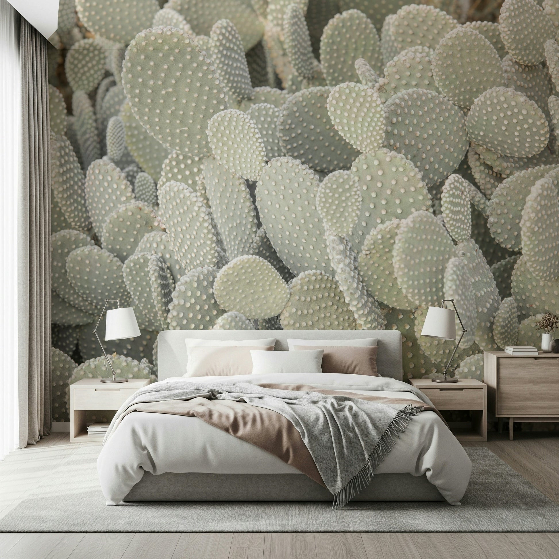 Serene cactus cluster wall mural on a large hallway accent wall.