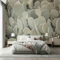 Serene cactus cluster wall mural on a large hallway accent wall.