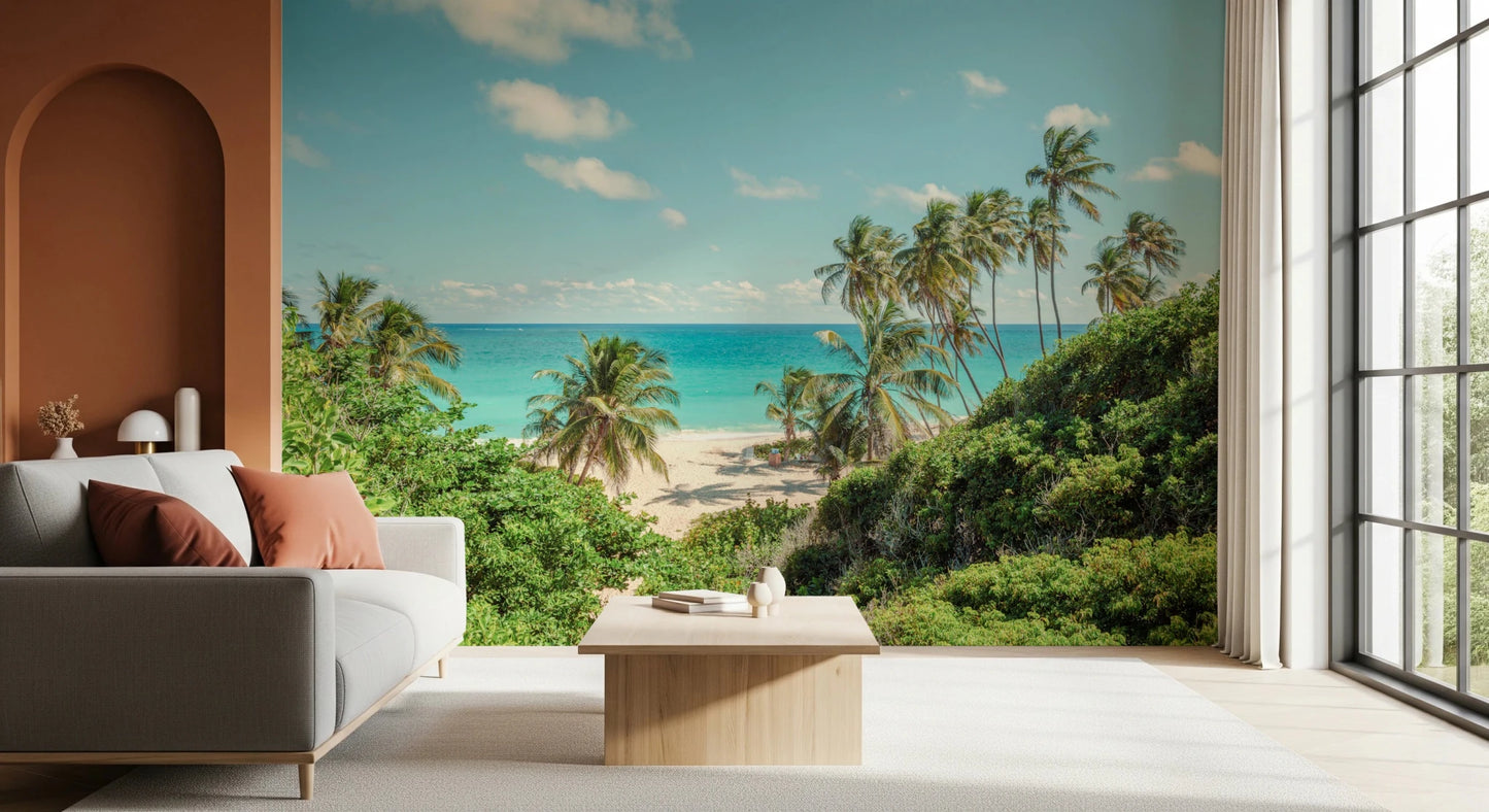 Arched interior nook showing Serene Coastal Paradise Wall Mural with a coastal view