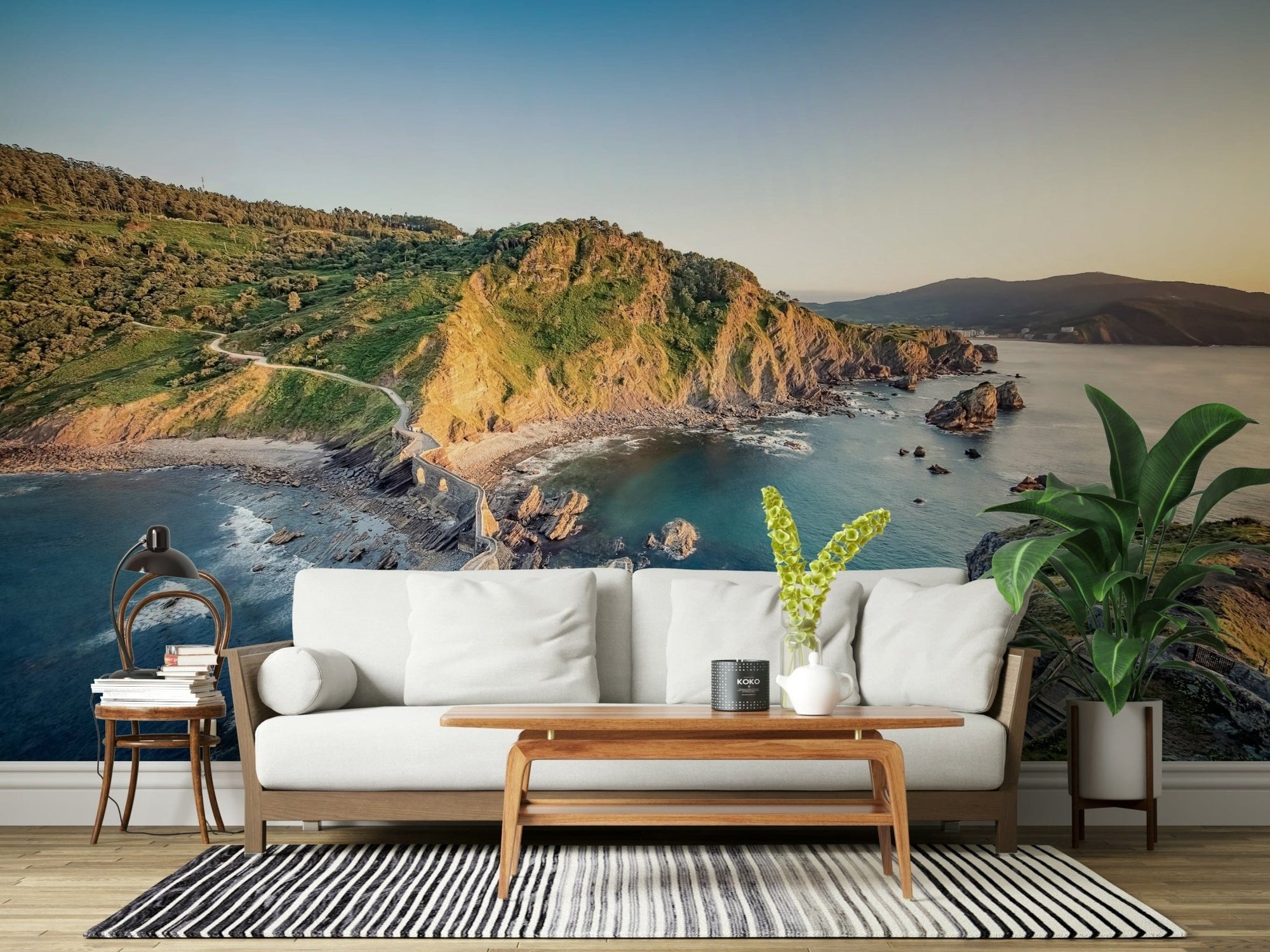 Serene Coastline Path Wall Mural with peaceful ocean views GD7323
