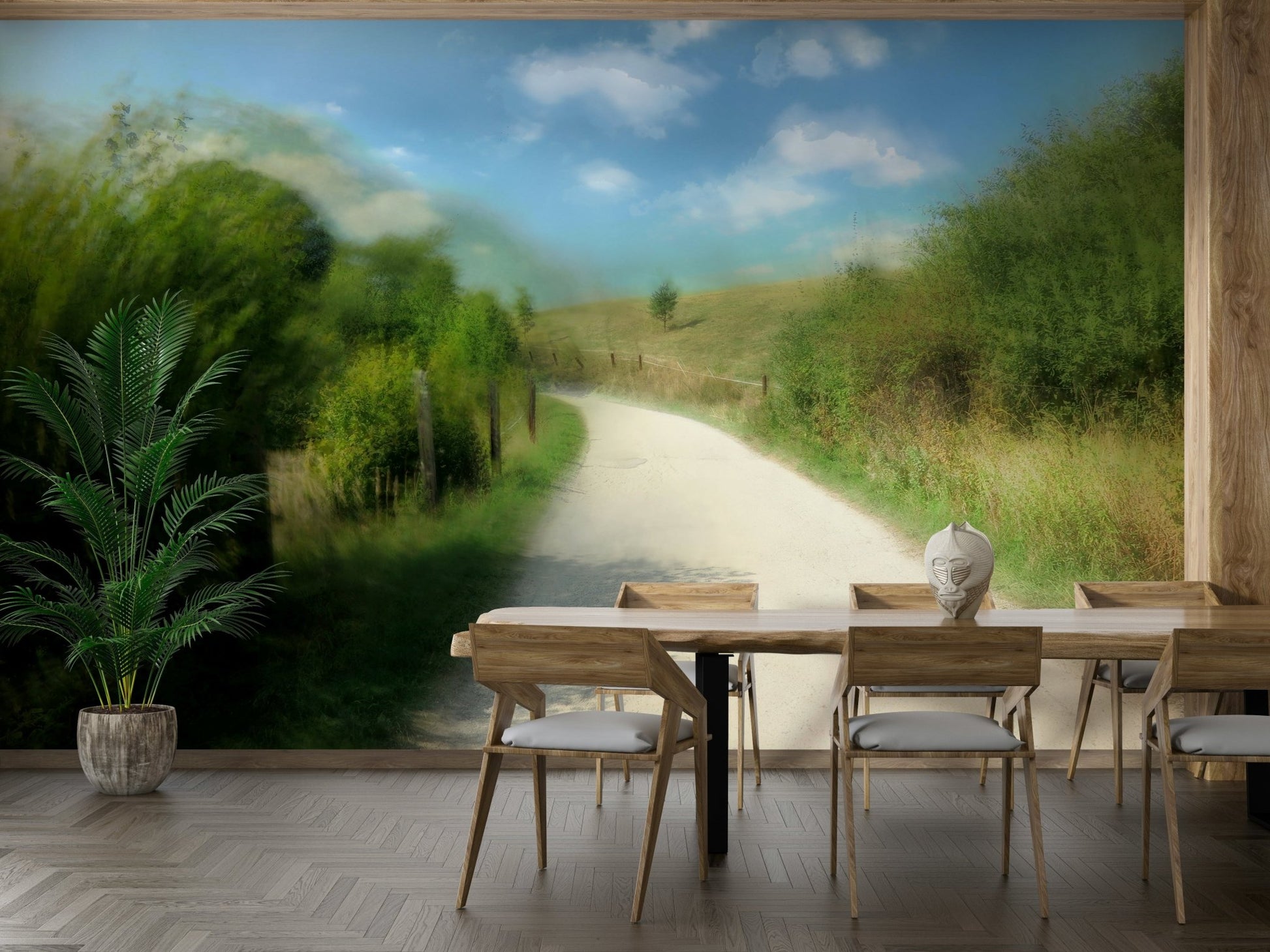 Serene Country Pathway Art Print | Tranquil Landscape Photography Wall Mural