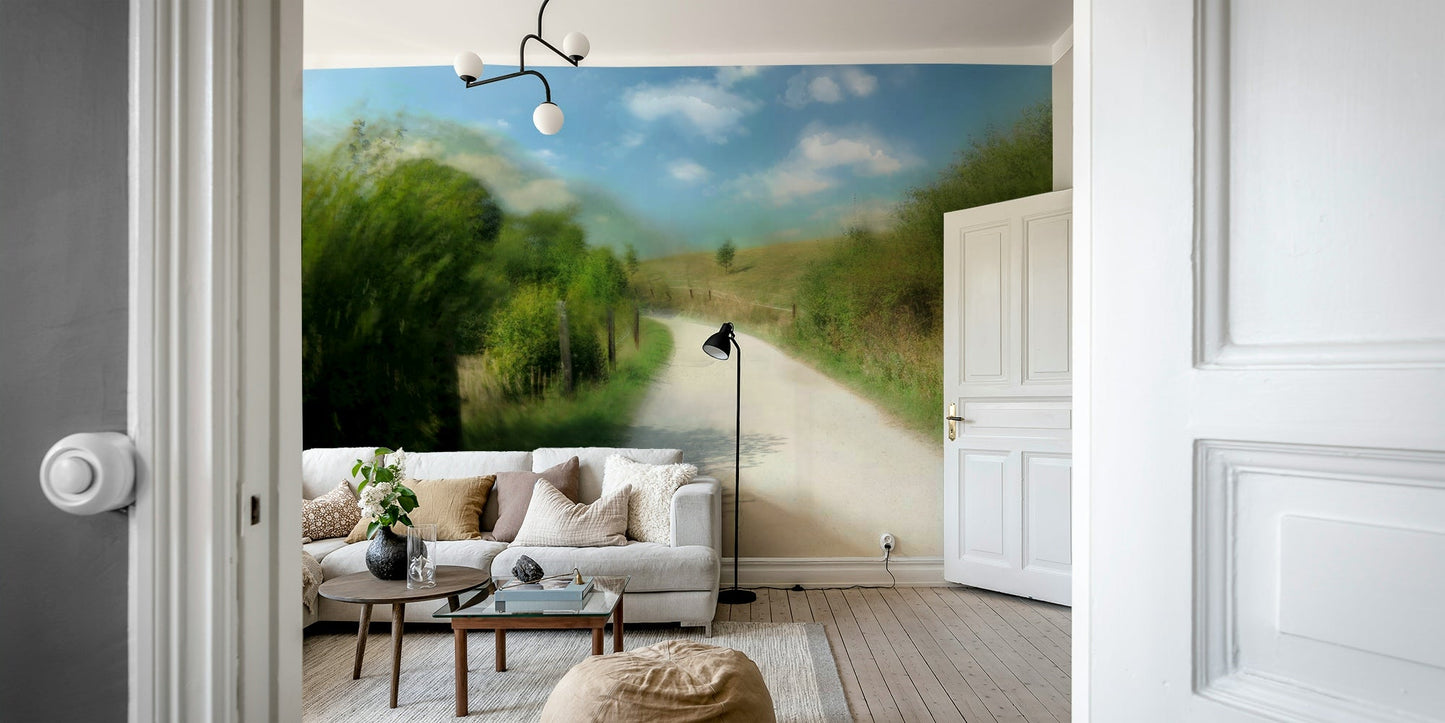 Serene Country Pathway Art Print | Tranquil Landscape Photography Wall Mural