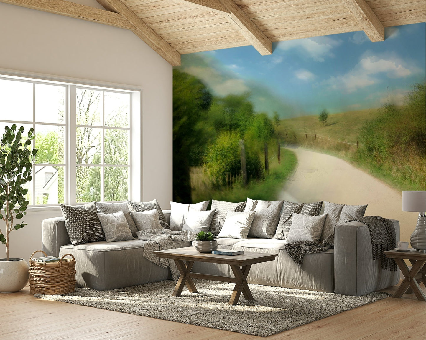 Serene Country Pathway Art Print | Tranquil Landscape Photography Wall Mural