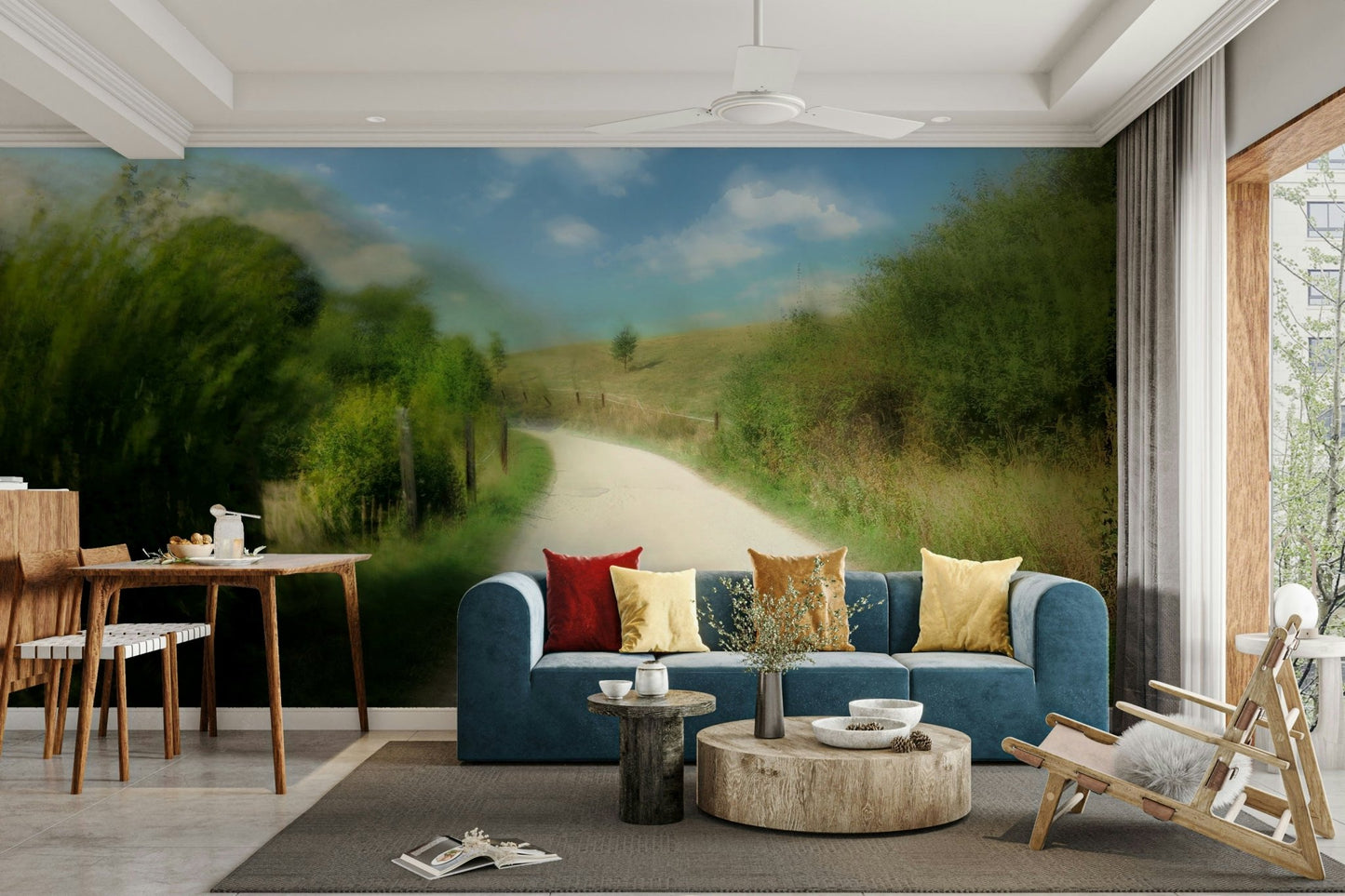 Serene Country Pathway Art Print | Tranquil Landscape Photography Wall Mural