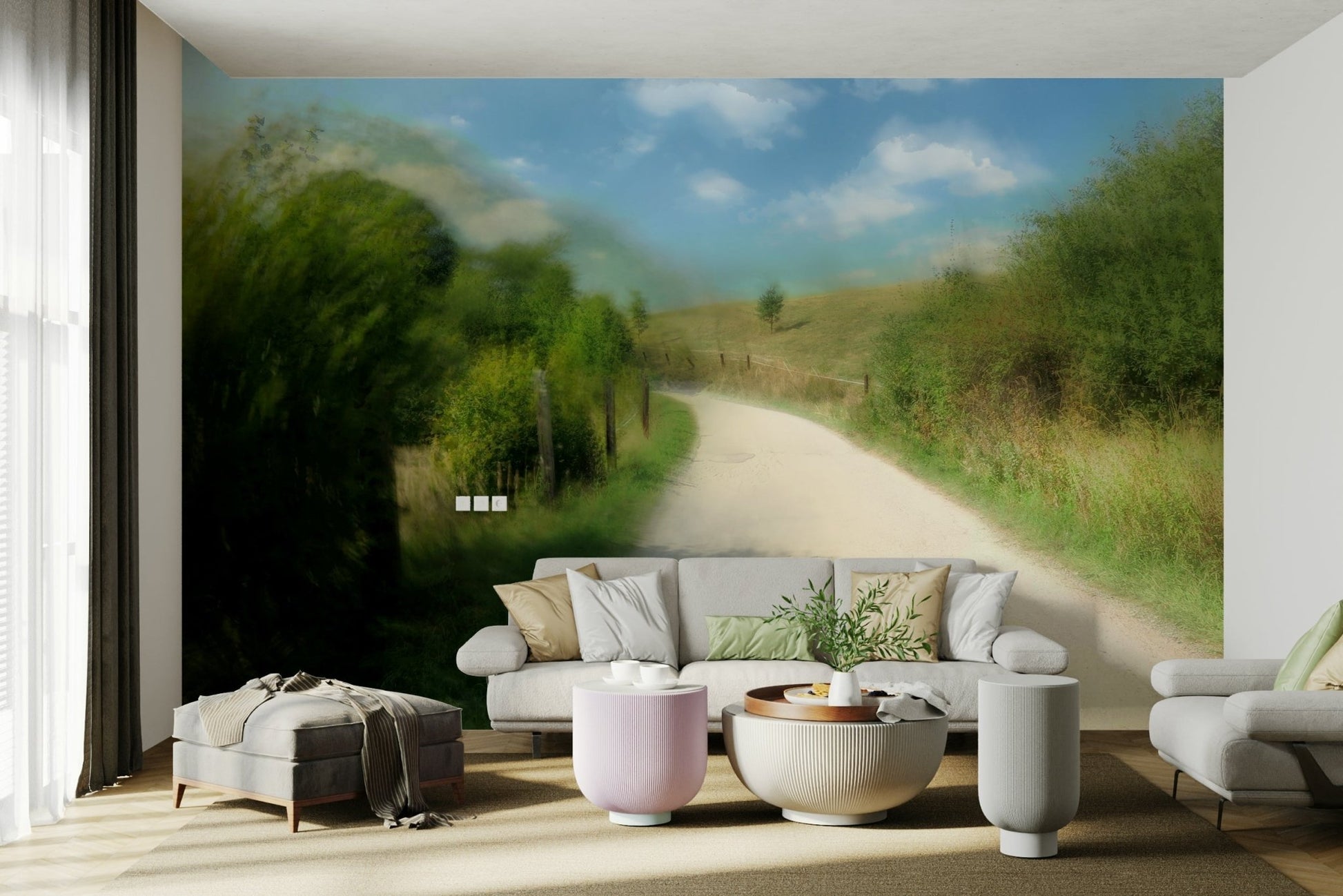 Serene Country Pathway Art Print | Tranquil Landscape Photography Wall Mural