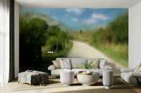Serene Country Pathway Art Print | Tranquil Landscape Photography Wall Mural