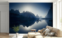 Nature inspired wall mural with water views for a serene interior.
