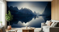 Large scale landscape wallpaper for an open plan apartment area.