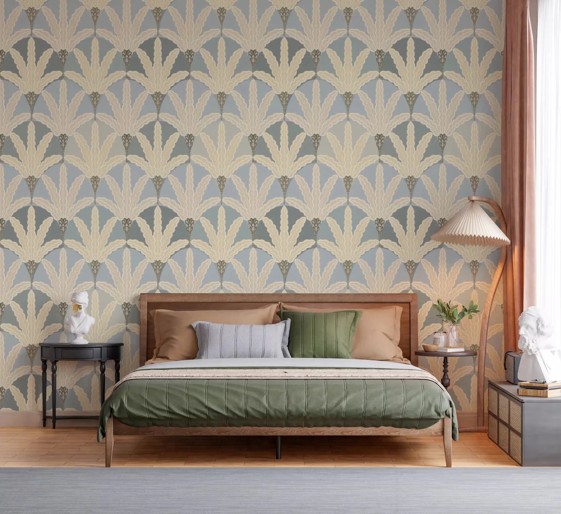 Decorative leaf pattern seen in Serene Deco Foliage wallpaper, GD9219
