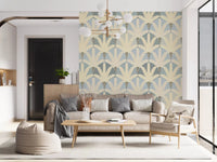 Living room styled with Serene Deco Foliage wallpaper leaf design, GD9219