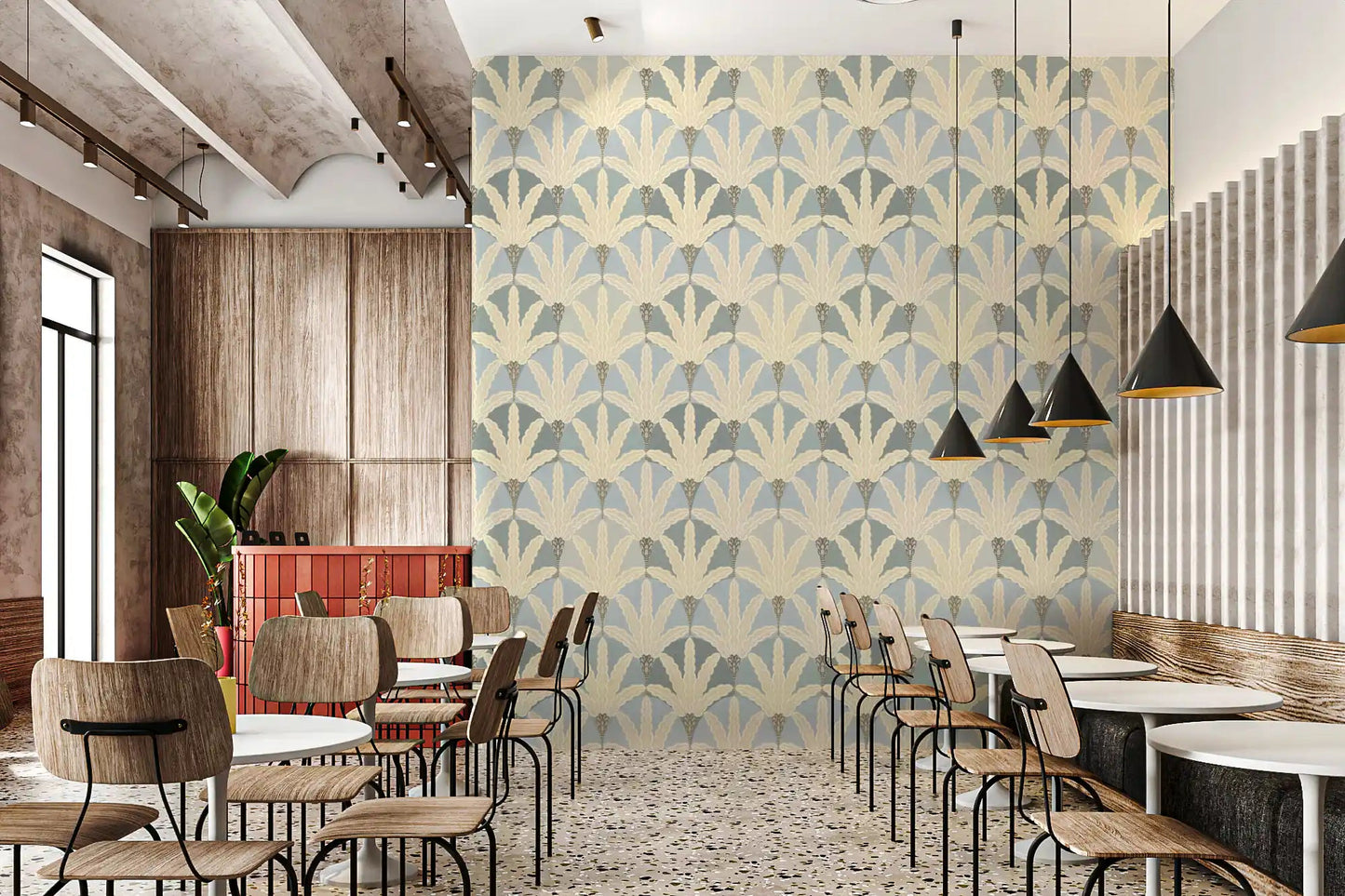 Repeating foliage layout defines Serene Deco Foliage wallpaper, GD9219