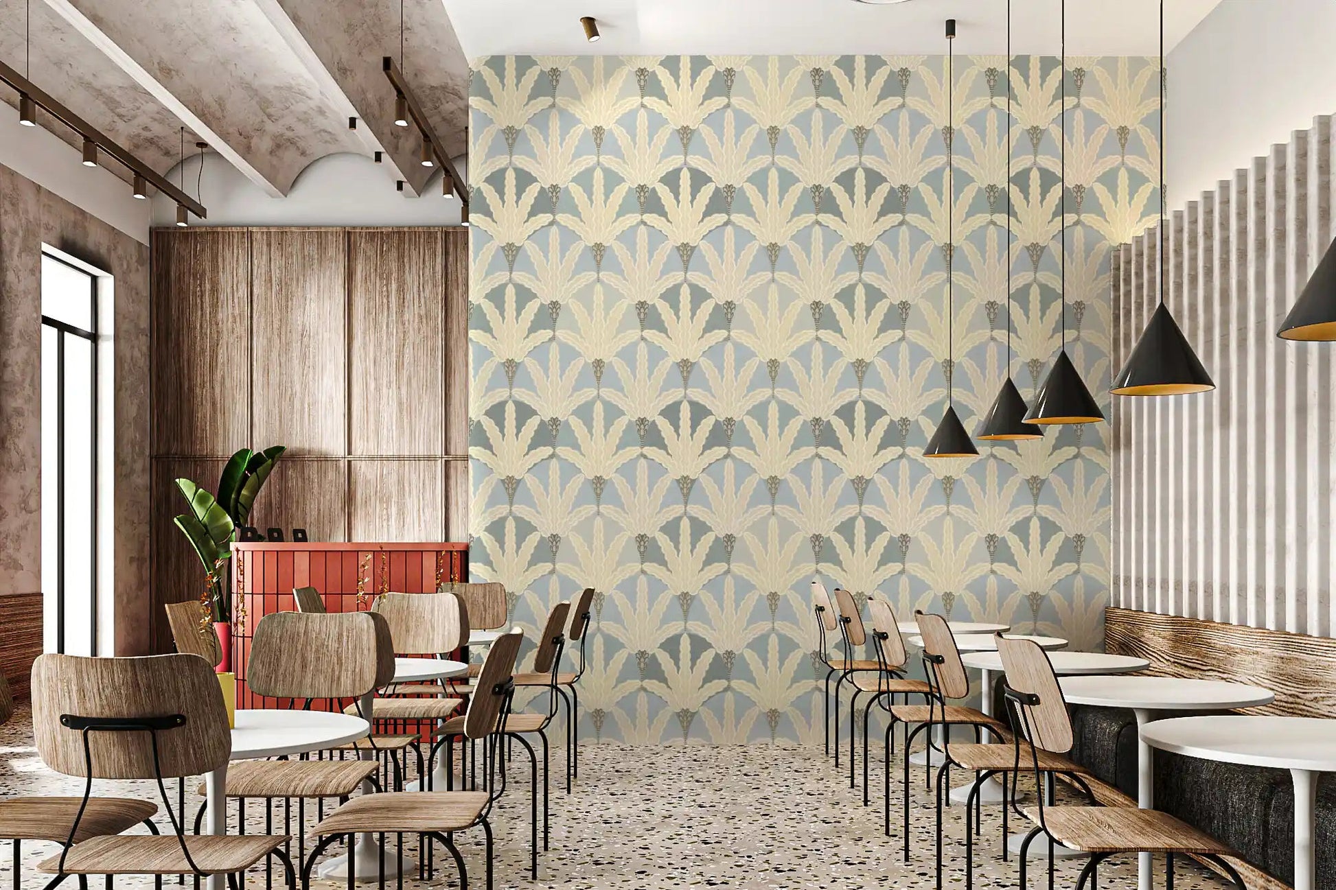 Repeating foliage layout defines Serene Deco Foliage wallpaper, GD9219