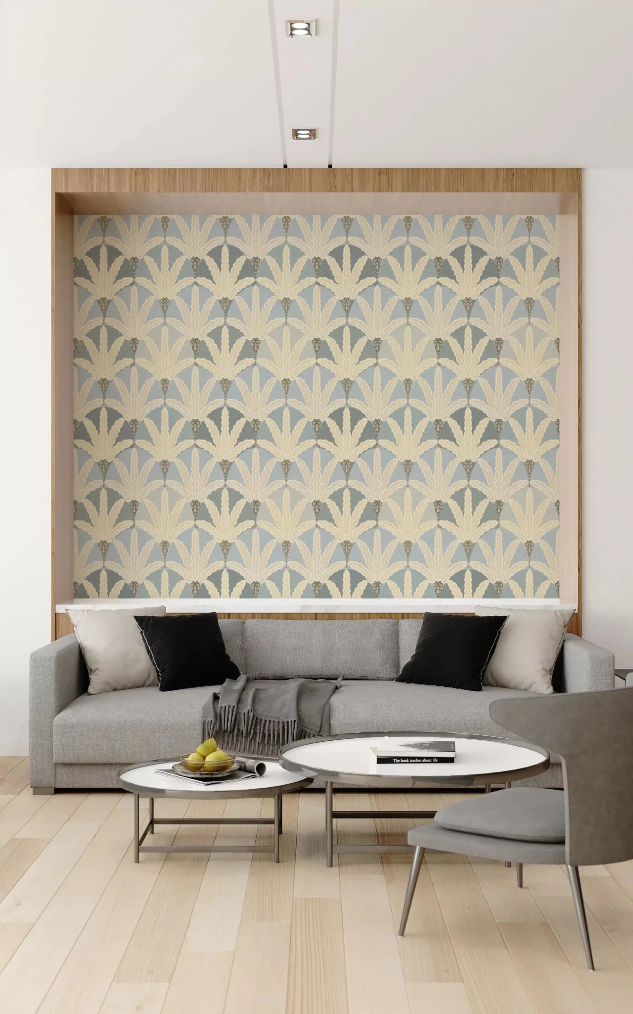 Neutral tones blend in Serene Deco Foliage wallpaper design, GD9219